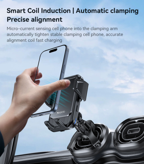 C312 Yesido Motorized Clamping Auto Alignment 15W Wireless Charging Car Air Vent Phone Holder