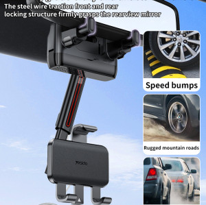 C265 360°Adjustable Rotation Length Adjustable Rearview Mirror Car Phone Holder