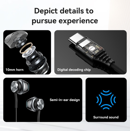 YH41 High Quality Aluminum Alloy With High-definition Microphone Type-C Wire Control Headphones