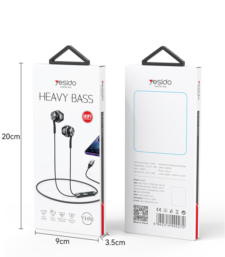 YESIDO YH41 Type-C Aluminum Alloy In-ear Wired Earphone Packaging