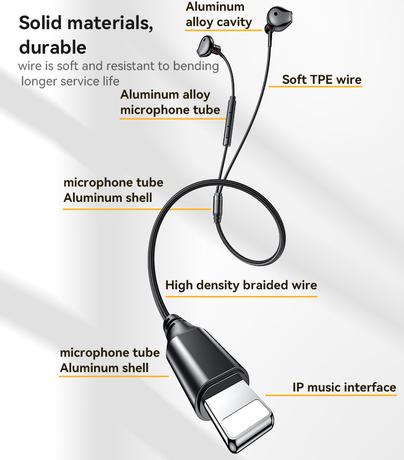 YESIDO YH48 Lightning Aluminum Alloy In-ear Wired Earphone Details