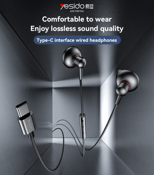 YH49 Aluminum Alloy In-ear Earphone With Remote Control Type-C Interface Wired Headphones