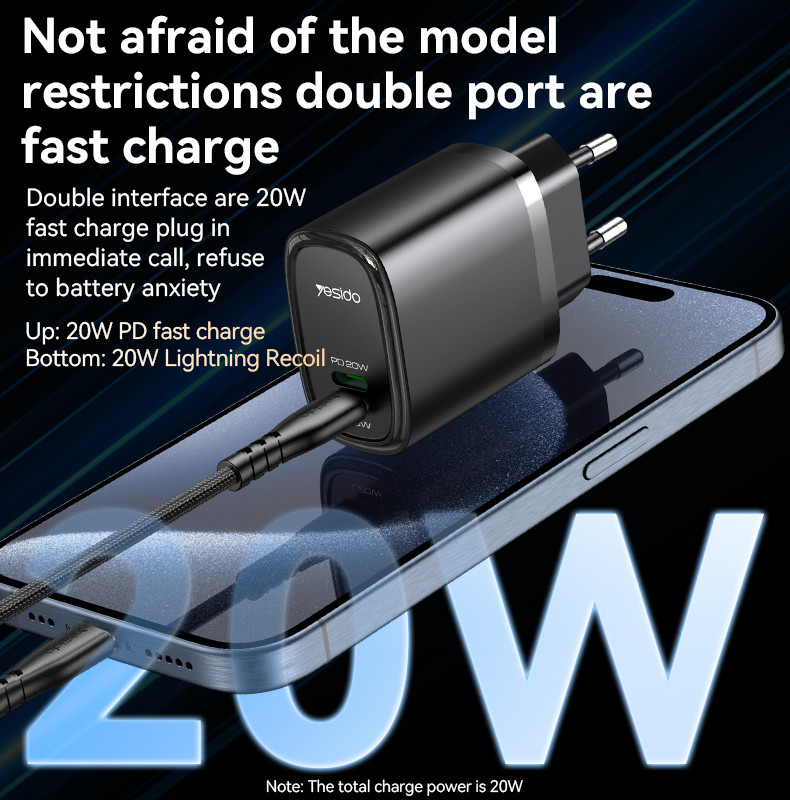 YC44 20W Fast Charging Home Charger(TC+Lightning Port) Details