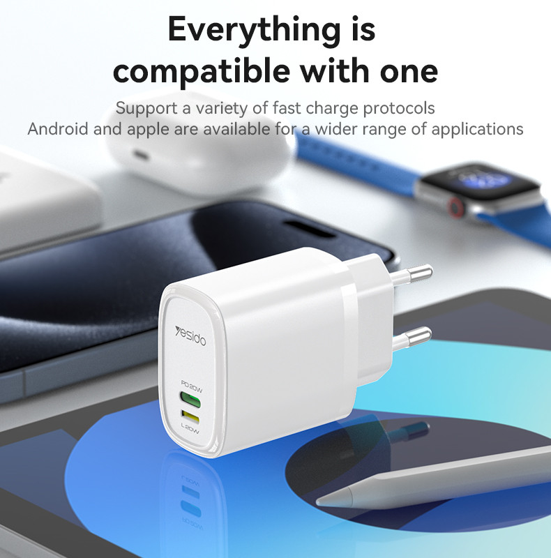 YC44 20W Fast Charging Home Charger(TC+Lightning Port) Details