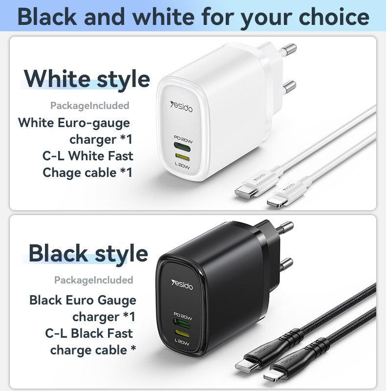 YC44 20W Fast Charging Home Charger(TC+Lightning Port) Details