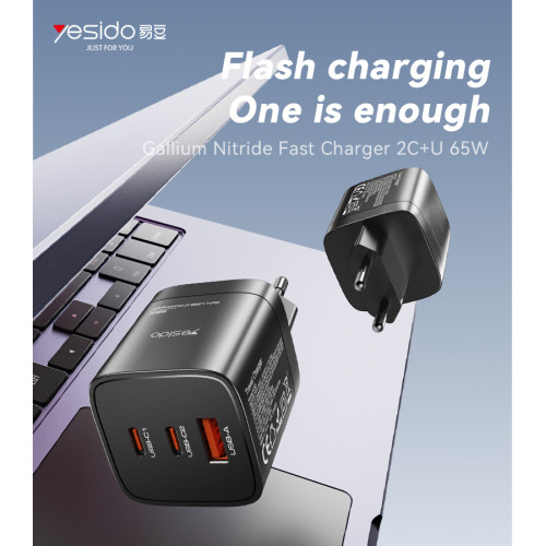 YC65 Low Temperatures 65W Fast Charging 2 USB-C & USB-A Three-port EU GaN Fast Charger