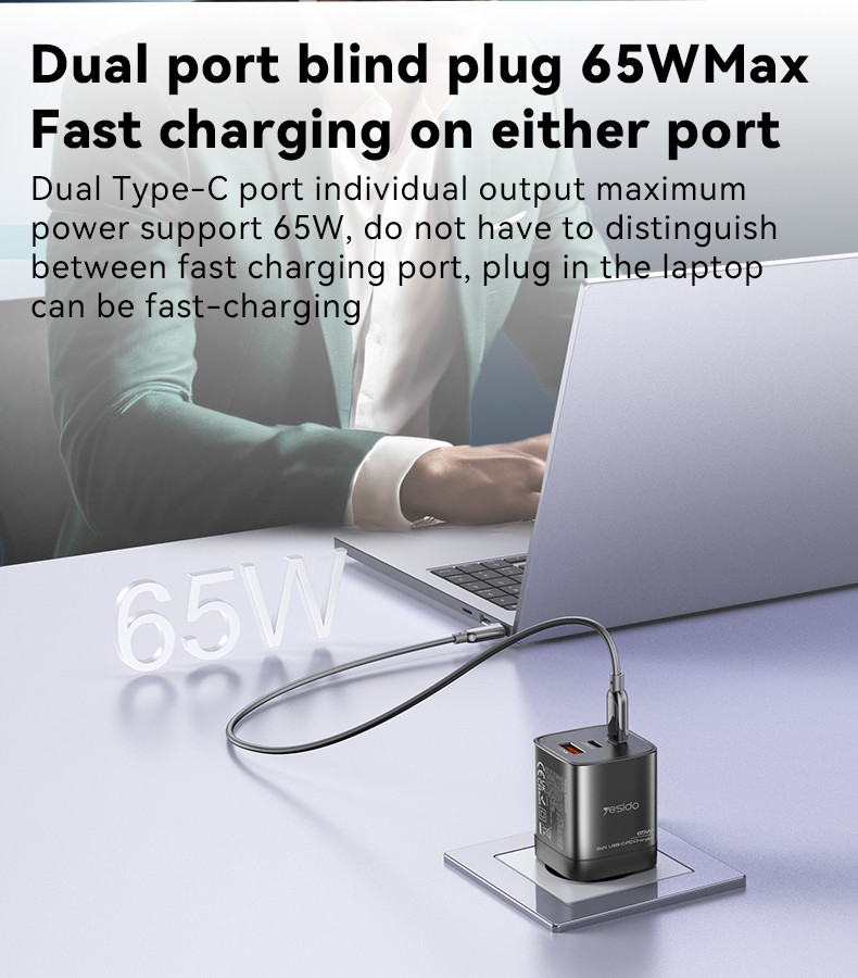 YC65 EU 65W GaN Fast Charging Charger(USB+Type-C+Type-C Port) Details