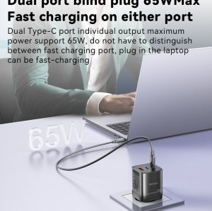 YC65 Low Temperatures 65W Fast Charging 2 USB-C & USB-A Three-port EU GaN Fast Charger