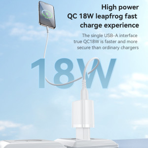 YC66C Overspeed Fast Charge Fireproof Material QC18W Single A EU Charger With A To C Cable