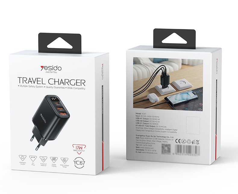 YC67 EU 17W Power Display Wall Charger Packaging