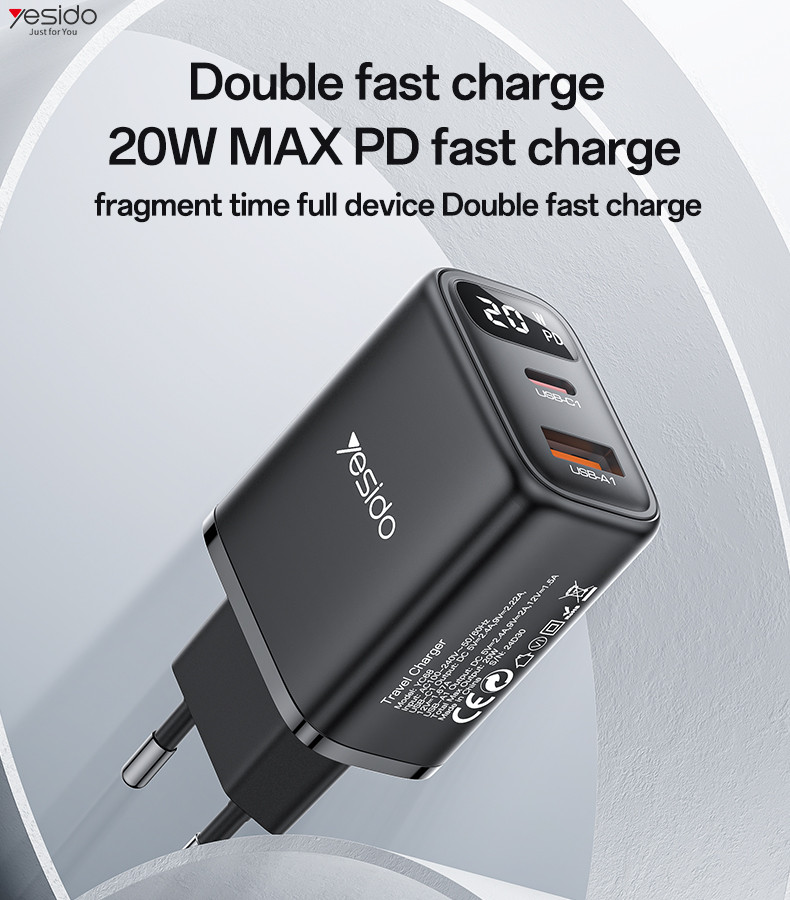 YC68 EU 20W Power Display Fast Charging Wall Charger