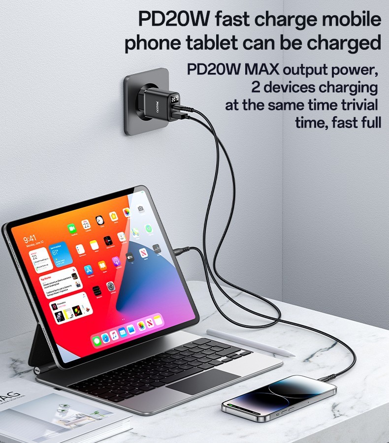 YC68 EU 20W Power Display Fast Charging Wall Charger Details