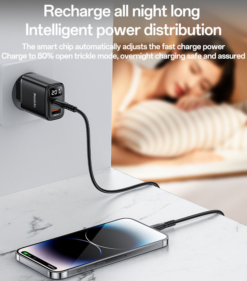 YC68 EU 20W Power Display Fast Charging Wall Charger Details