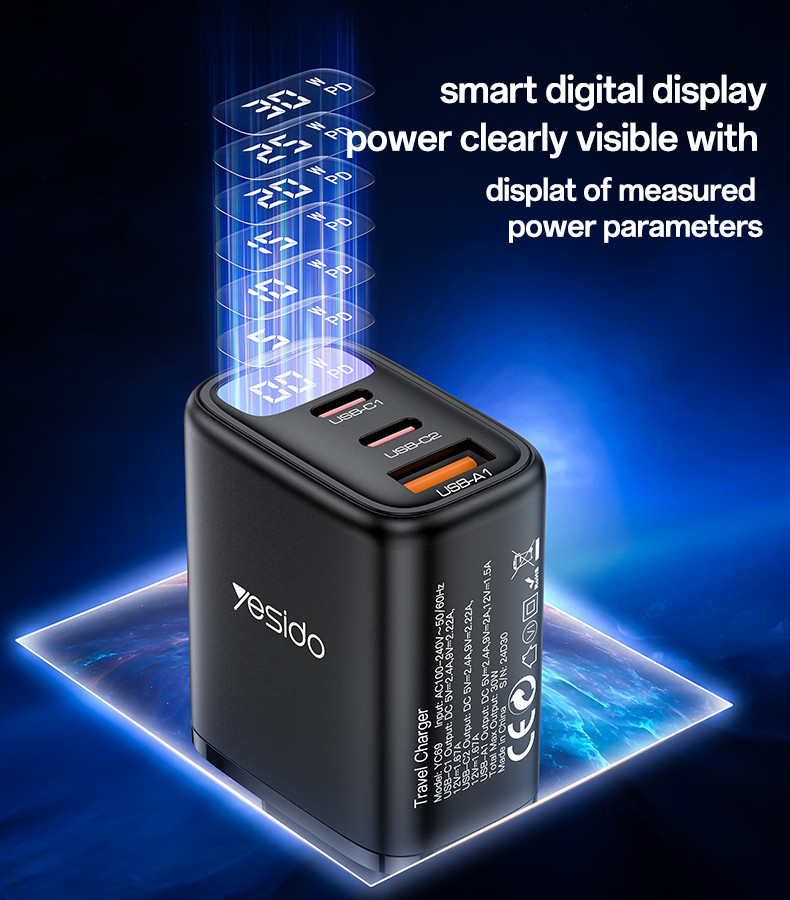 YC69 EU 30W Power Display Fast Charging Wall Charger Details