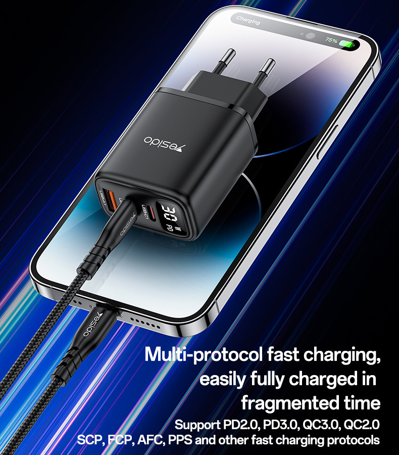 YC69 EU 30W Power Display Fast Charging Wall Charger Details