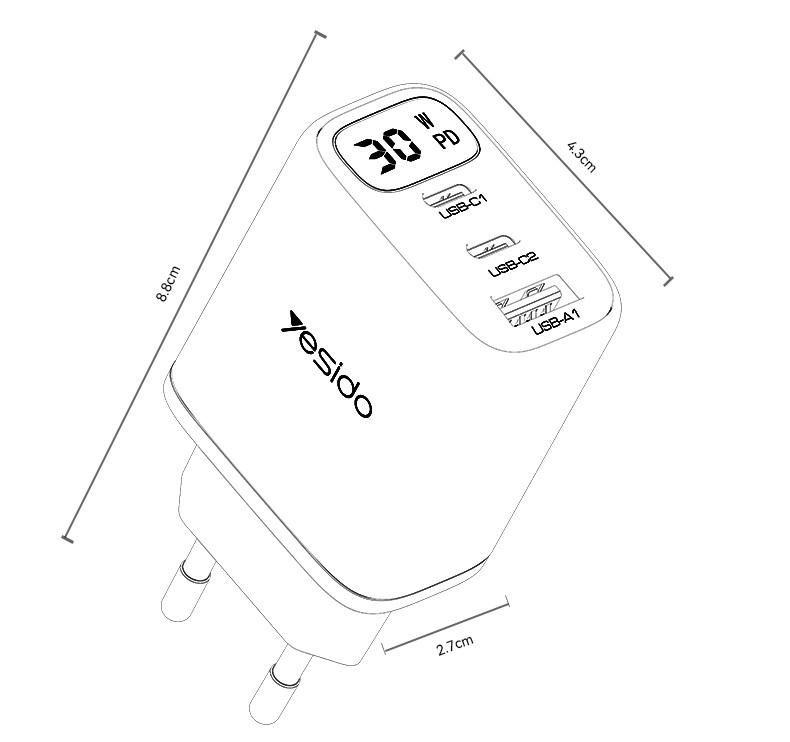 YC69 EU 30W Power Display Fast Charging Wall Charger Details