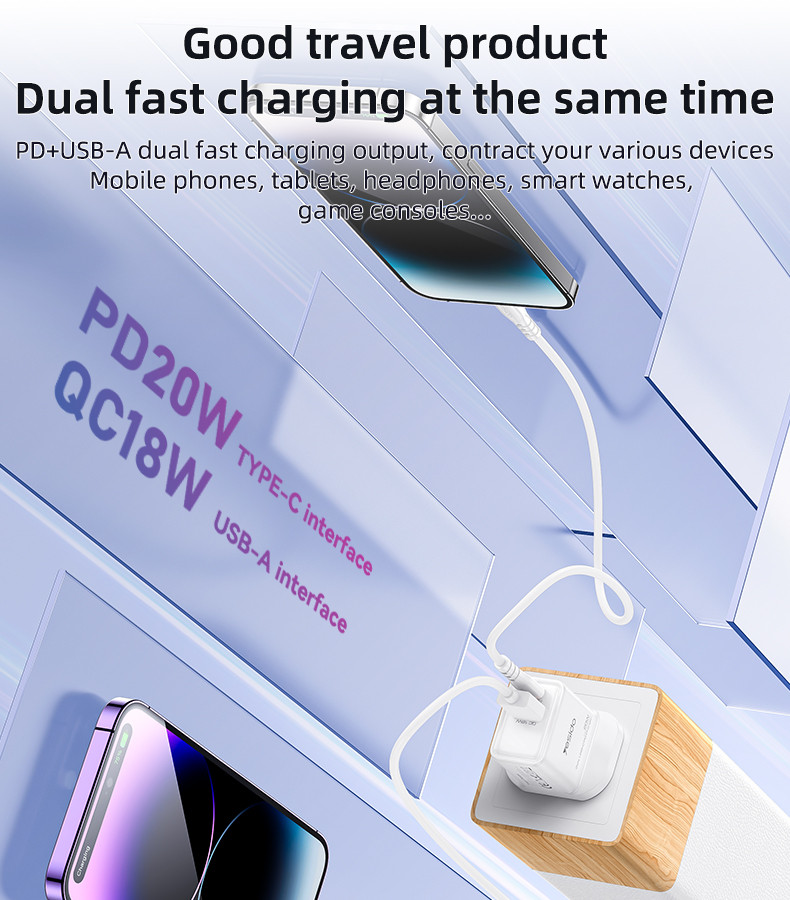 YC80 UK 20W GaN Fast Charging Wall Charger(Type-C + USB Port) Details