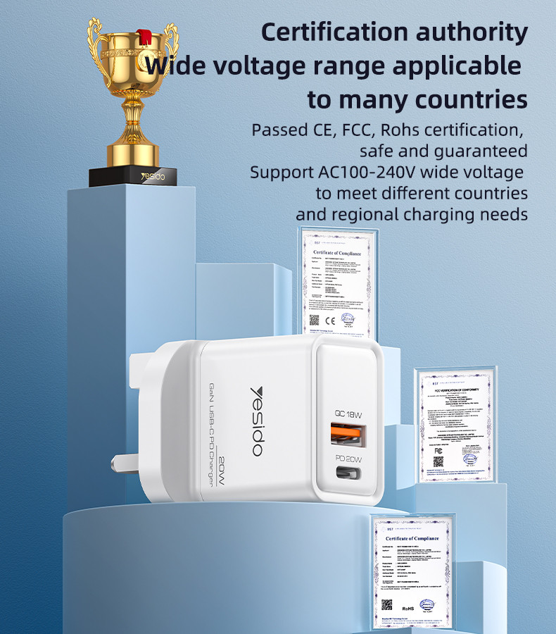 YC80 UK 20W GaN Fast Charging Wall Charger(Type-C + USB Port) Details