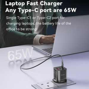 YC84 Low Temperatures 65W Fast Charging 2 USB-C & USB-A Three-port UK GaN Fast Charger