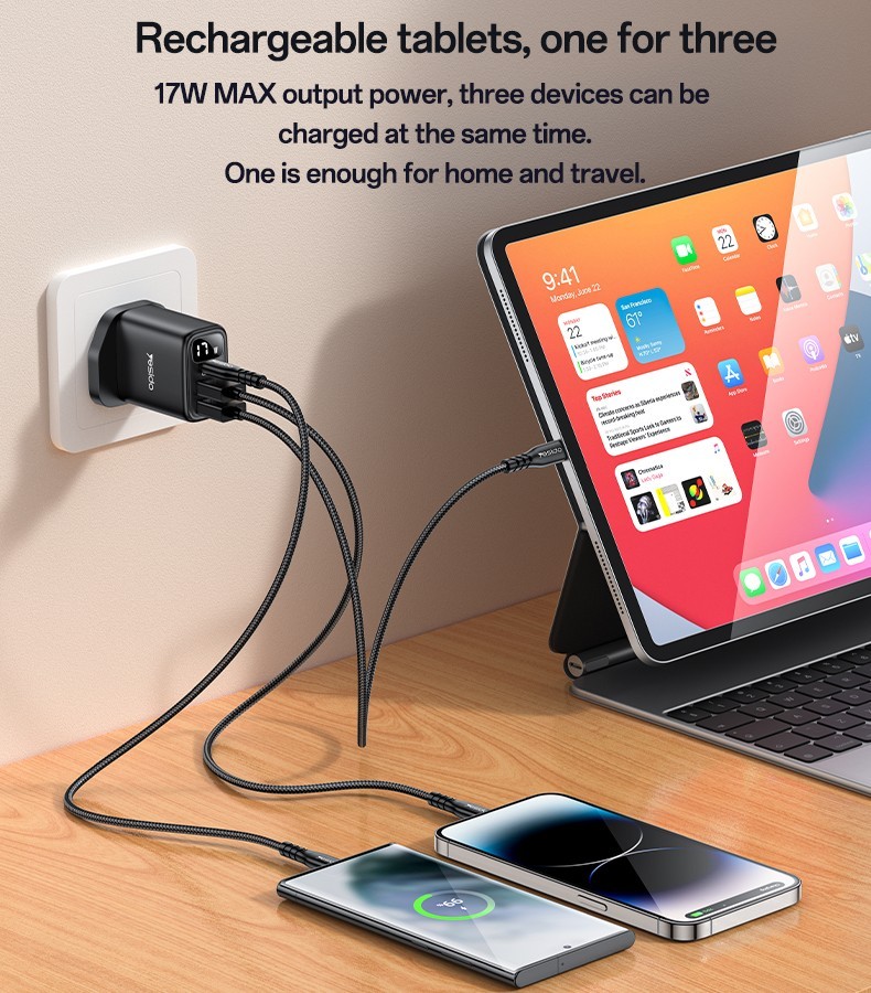 YC86 UK 17W Power Display Wall Charger(2*USB+Type-C Port) Details