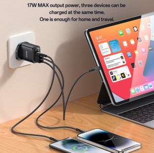 YC86 Three Charging Ports 17W MAX Charging Smart Digital Display UK Digital Fast Charger
