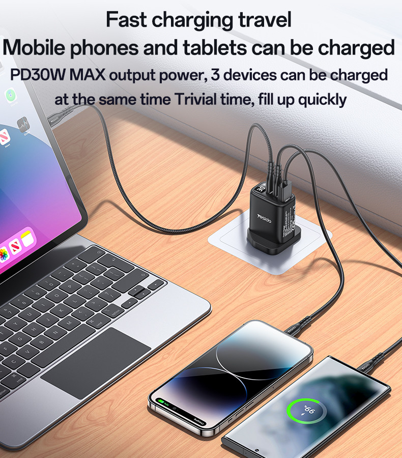 YC88 UK 20W Power Display Fast Charging Wall Charger(USB+2*Type-C Port) Details