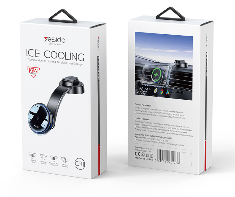 New Product Release: Yesido Semiconductor Cooling Dual Ambient Lighting 15W Fast Charging Wireless Charger Car Phone Holder