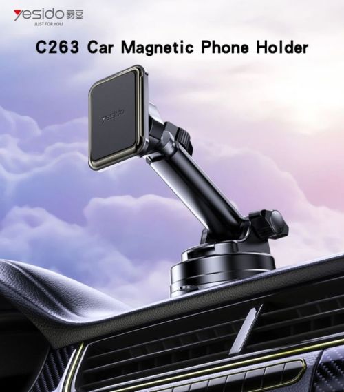 C263 360 Rotating Base Strong Suction Cup Telescopic Clamp Arm Design Car Magnetic Phone Holder