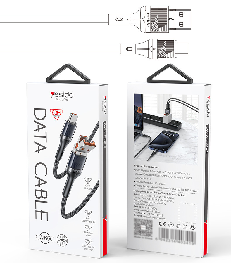 CA165C 60W USB/Type-C To Type-C Data Cable packaging