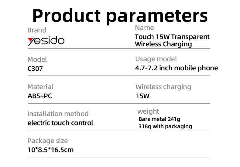 C307 15W Wireless Charging Phone Holder Parameter