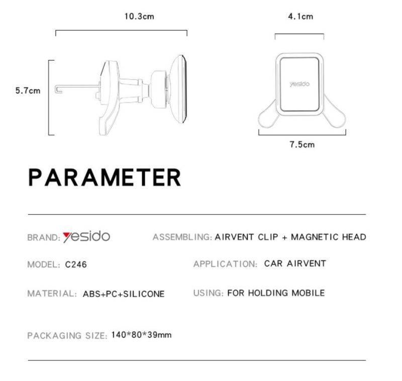 C246 Magnetic Air Vent Phone Holder Parameters