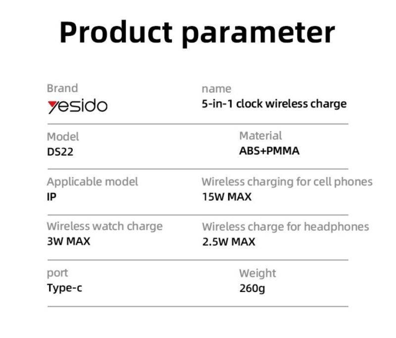 DS22 5 in 1 Wireless Charging Stand(For IP) Parameter