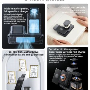 DS23 5-in-1 15W Fast Charging Double Angle Adjustment Triple Cooling Design Clock Wireless Charger