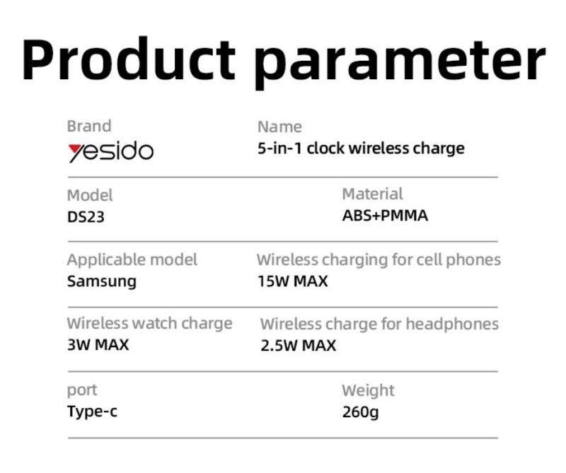 DS23 5 in 1 Wireless Charging Stand(For IP) Parameter