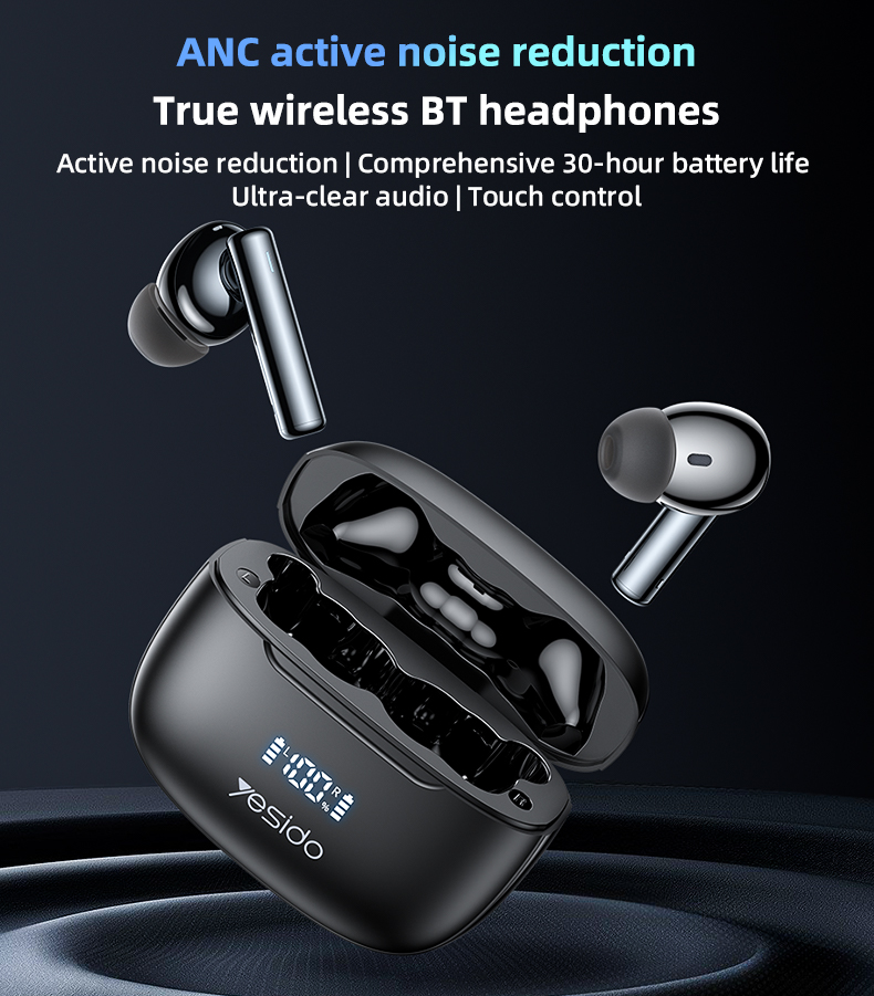 TWS23 BT5.3 300mAh Active Noise Reduction Touch Control Power Display True Wireless BT Earphone TWS yesido