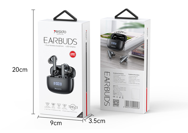 TWS23 ANC Active Noice Cancelling Wireless BT Earphone Packaging