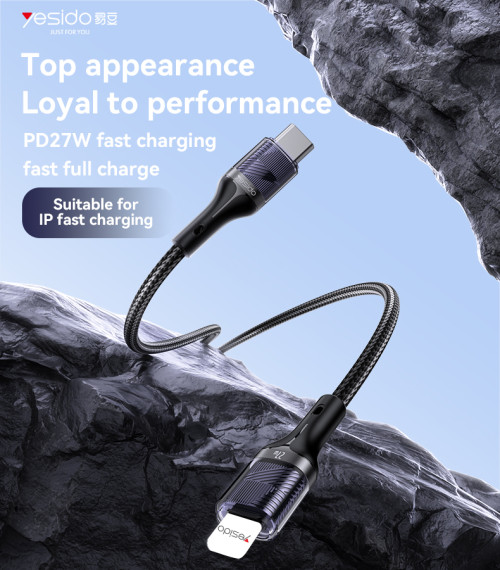 CA167 PD 27W Fast Charging Transparent Flip With Built-in Storage Velcro Type-C To IP Data Cable