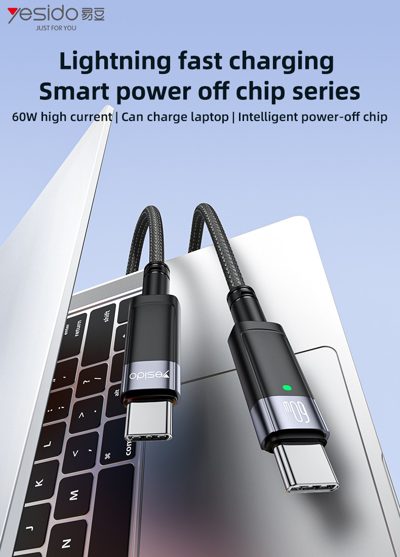 CA160 60W Type-C To Type-C Auto Disconnecting Charging Data Cable