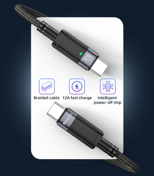 CA160 Aluminum Alloy Shell 60W Fast Charging Type-C To Type-C Auto Disconnecting Charging Data Cable