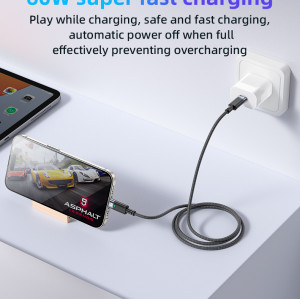 CA160 Aluminum Alloy Shell 60W Fast Charging Type-C To Type-C Auto Disconnecting Charging Data Cable