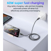 CA160 Aluminum Alloy Shell 60W Fast Charging Type-C To Type-C Auto Disconnecting Charging Data Cable