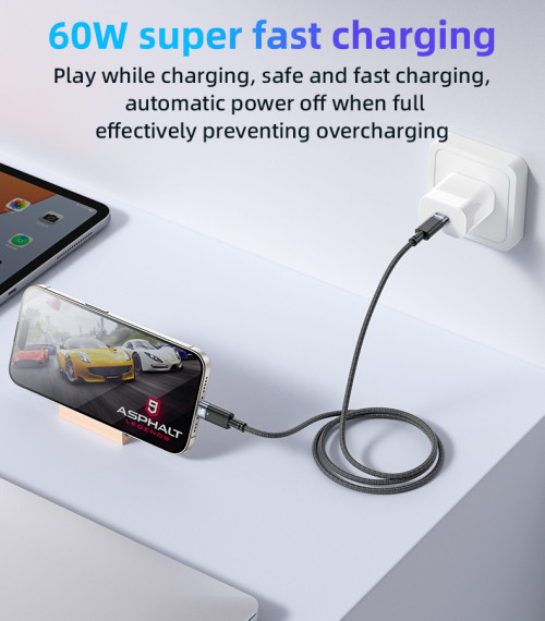 CA160 Aluminum Alloy Shell 60W Fast Charging Type-C To Type-C Auto Disconnecting Charging Data Cable