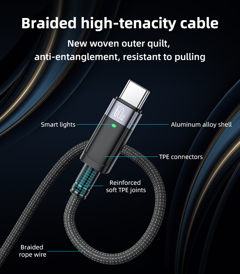 CA160 60W Type-C To Type-C Auto Disconnecting Charging Data Cable Details