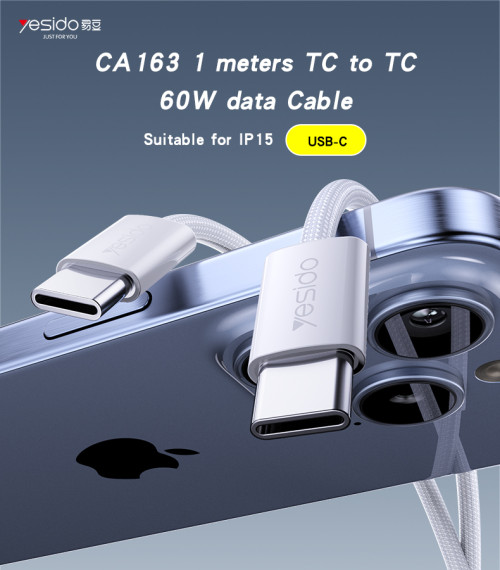 CA164 2 Meters 60W Fast Charging Cloth Braided Design TC to TC Data Cable For IP