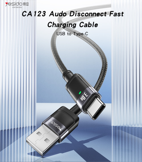 CA123C 1.2 Meter Braided High-tenacity 27W Auto Disconnect Fast Charging USB To Type-C Data Cable