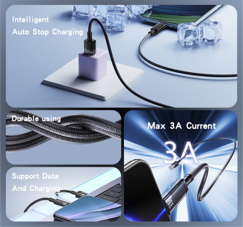 CA123C 1.2 Meter Braided High-tenacity 27W Auto Disconnect Fast Charging USB To Type-C Data Cable