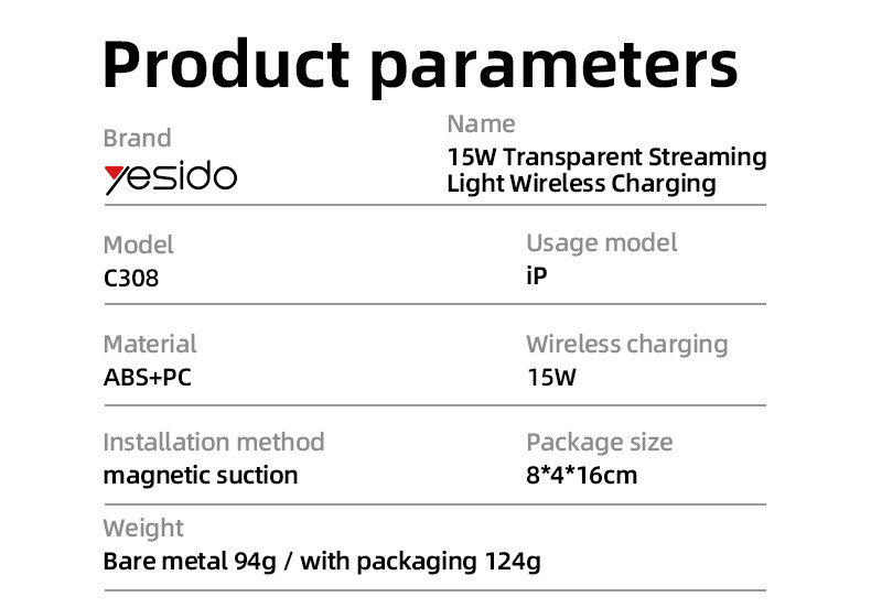 C308 15W Magnetic Magsaging Wireless Charging Phone Holder Parameter