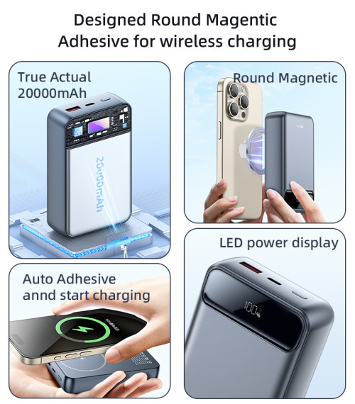 YP50 PD+ USB 35W Fast Charging LED Power Display 20000mAh Magnetic Wireless Charging Power Bank