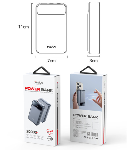 YP50 PD+ USB 35W Fast Charging LED Power Display 20000mAh Magnetic Wireless Charging Power Bank