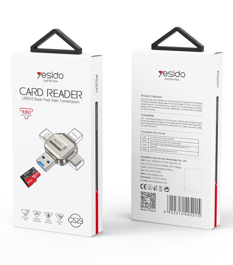 GS23 4 IN 1 Card Reader OTG Adapter Packaging